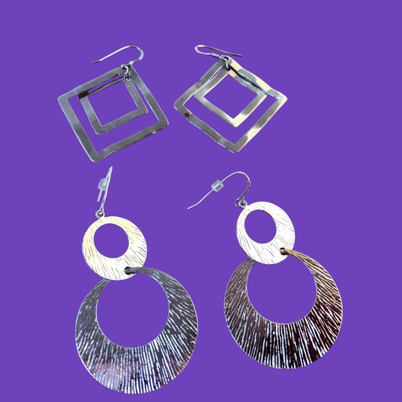 Fashion Silver Color Earrings Dangle French Wire Pierced Lot Of 2 Pairs - Picture 4 of 10